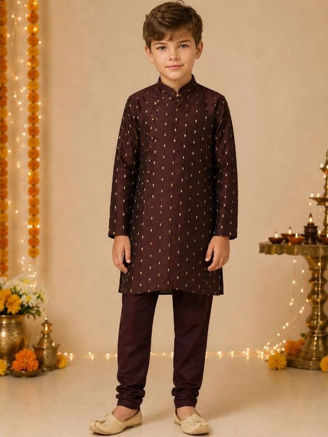 Sparklepop Boys Ethnic Motifs Angrakha Chanderi Silk Kurta with Pyjamas-picture-19