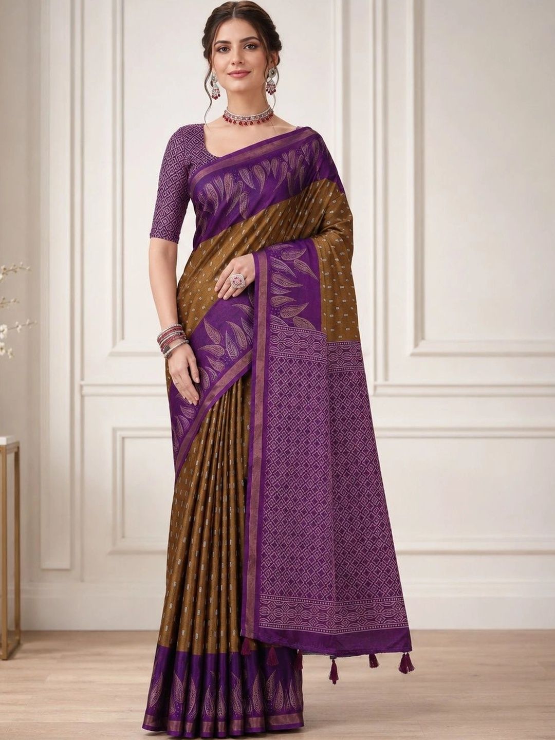 KALINI Ethnic Motifs Zari Designer Block Print Saree-picture-11