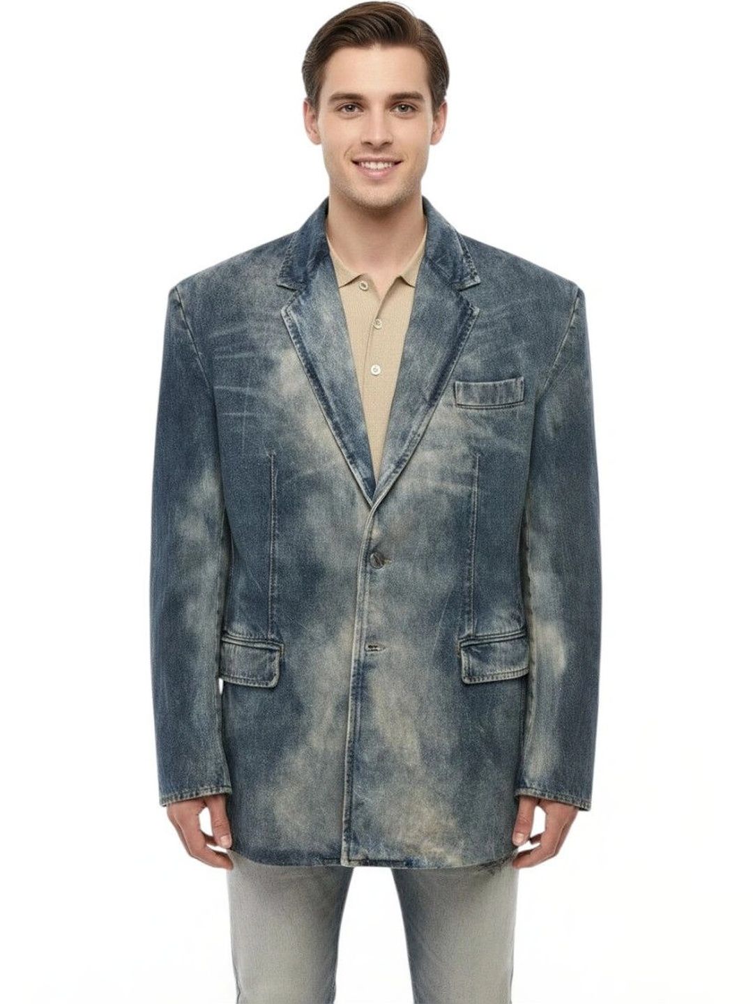 DIESEL Blue Distressed Notched Lapel Blazer-picture-44