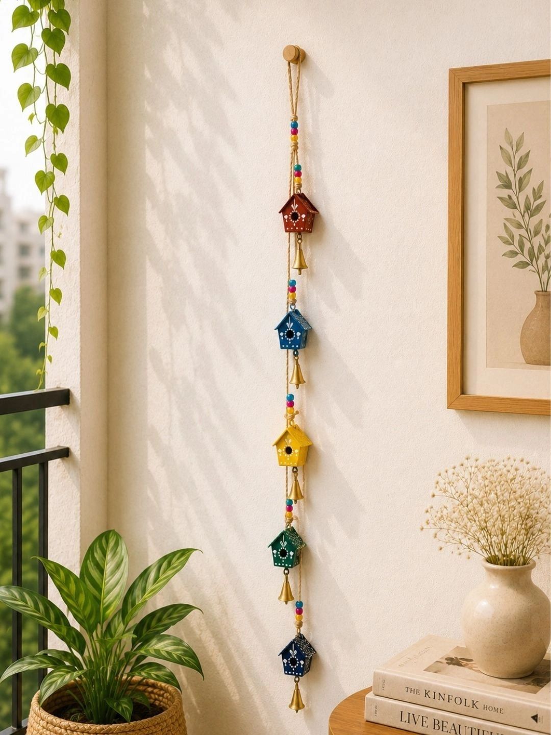 DULI Blue & Red Metal Windchime With Hanging Bells-picture-9