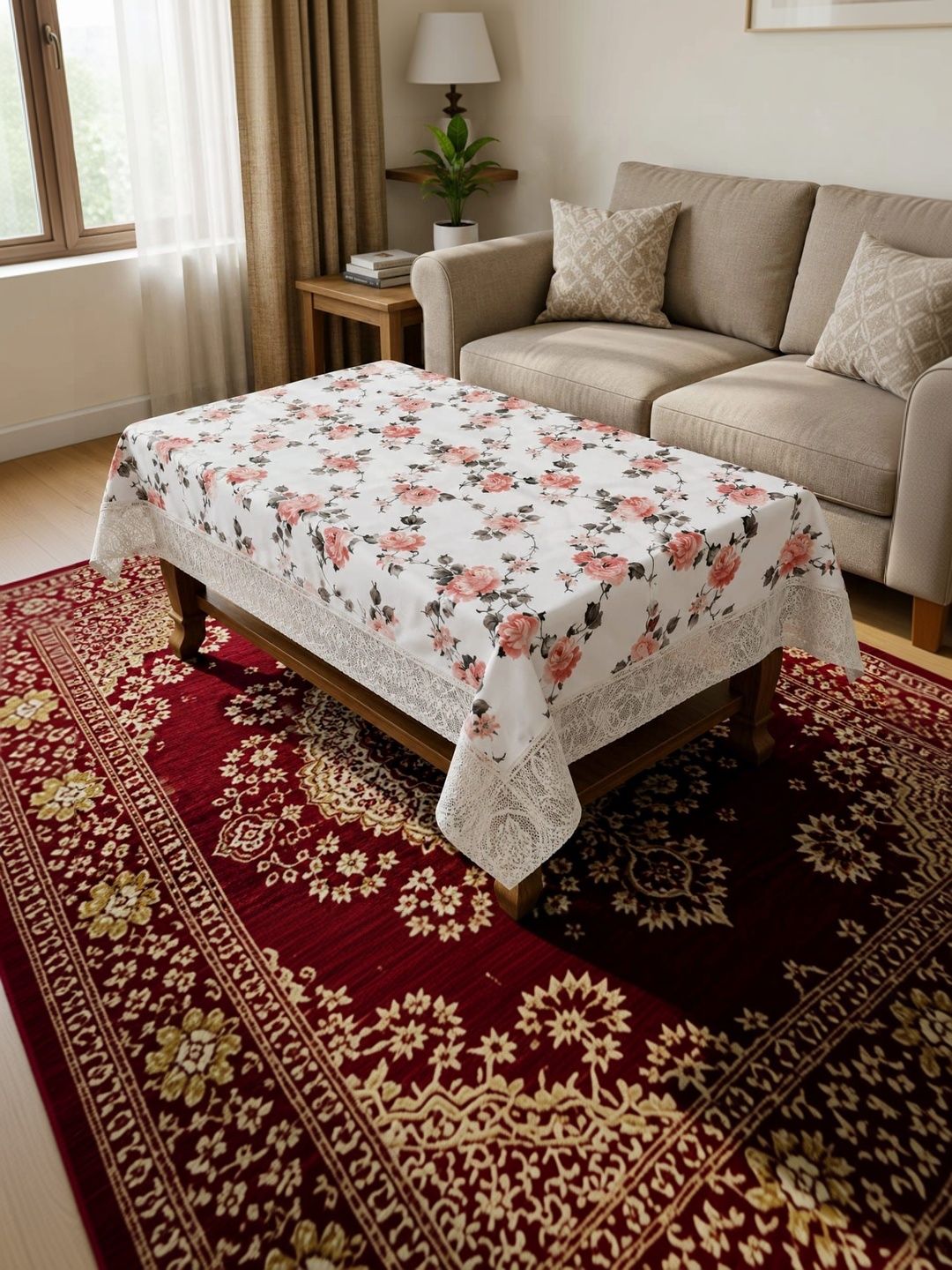 IC ICONIC CHOICE Off White Set of 4 Floral Waterproof 4-Seater Table Cover with Embellished details-picture-49
