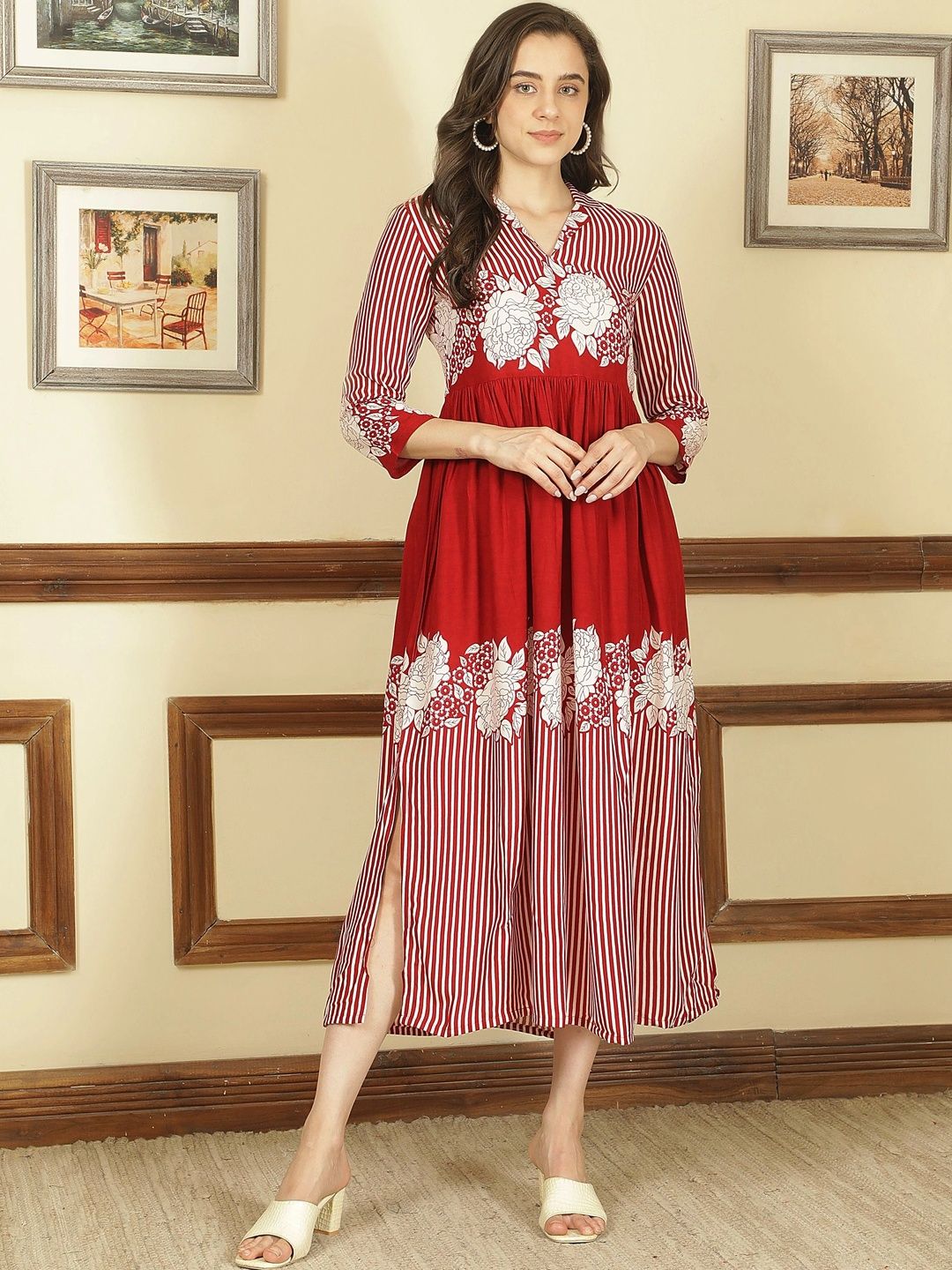 AMOUS Floral Print A-Line Maxi Dress-image-37