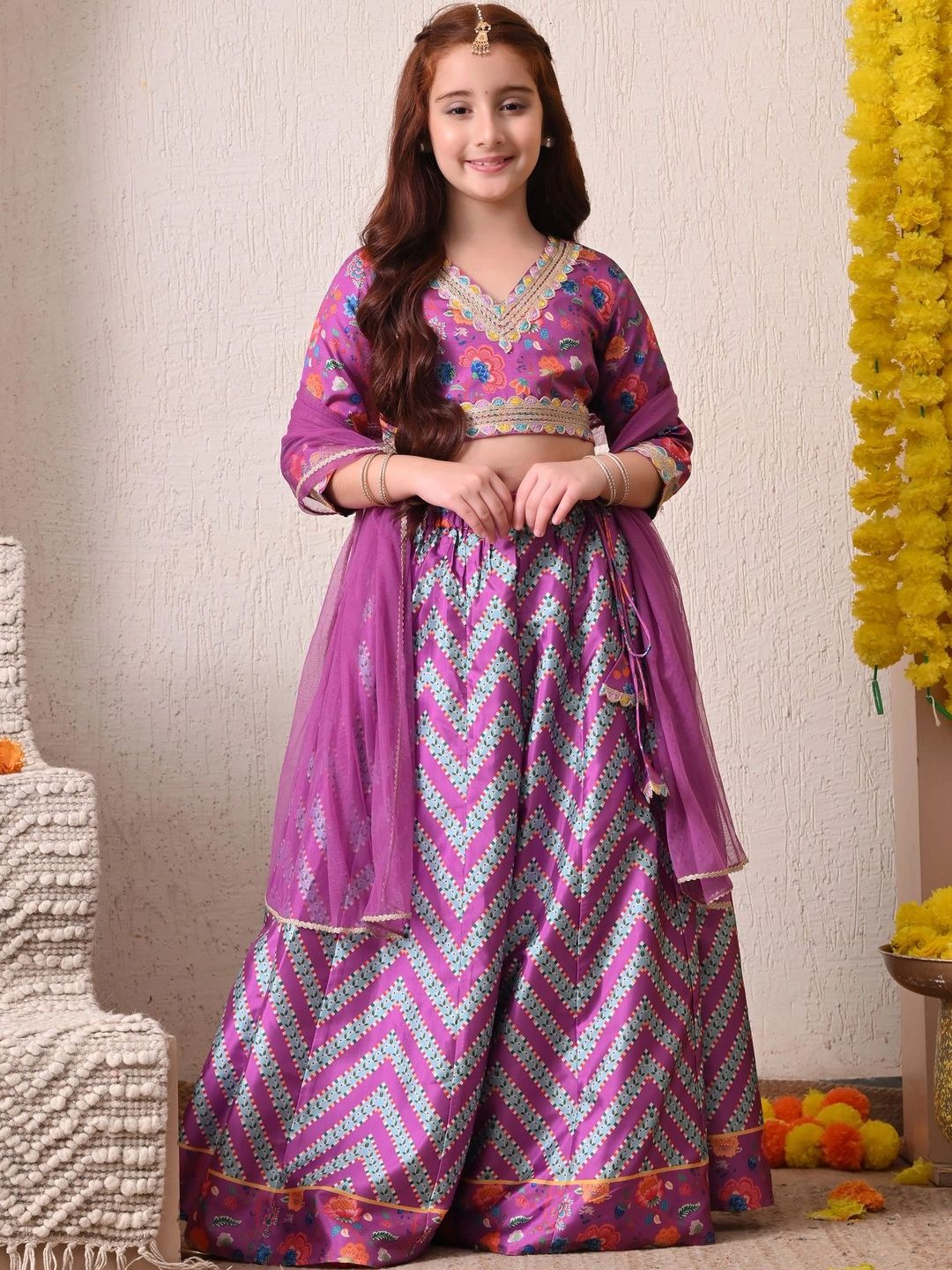 Indi-Loom Couture Girls Printed Ready to Wear Lehenga & Blouse With Dupatta-picture-17
