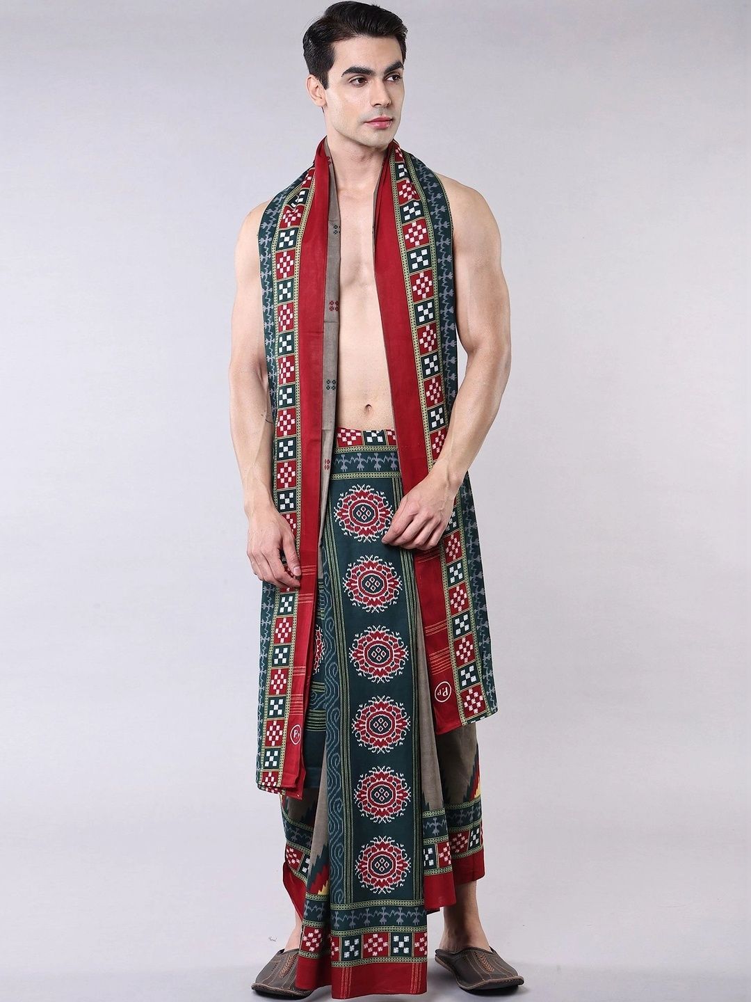 Exotic India Men Printed Cotton Dhoti Dhotis-image-22
