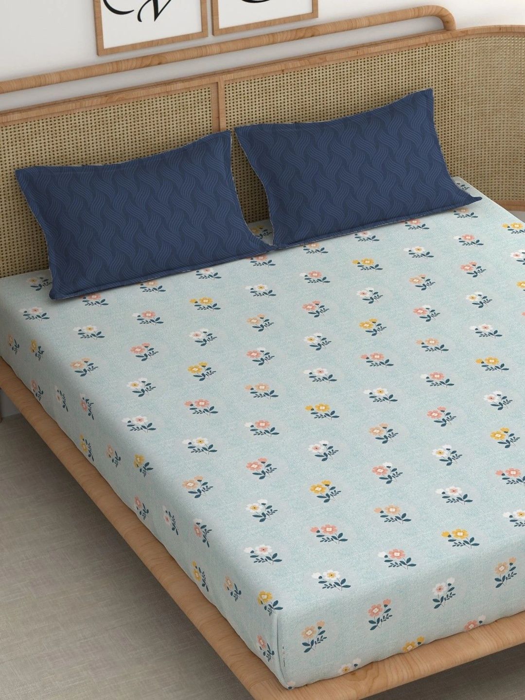 Myntra Elegant Homes Unisex Yellow & Pink Floral 400 TC King Bedsheet with 2 Pillow Covers-image-27