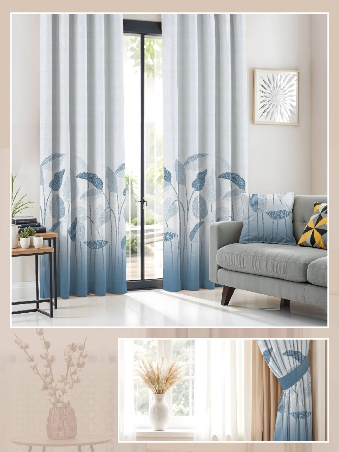 CASABLEU Blue Set of 2 Geometric Room Darkening Long Door Curtain-picture-32