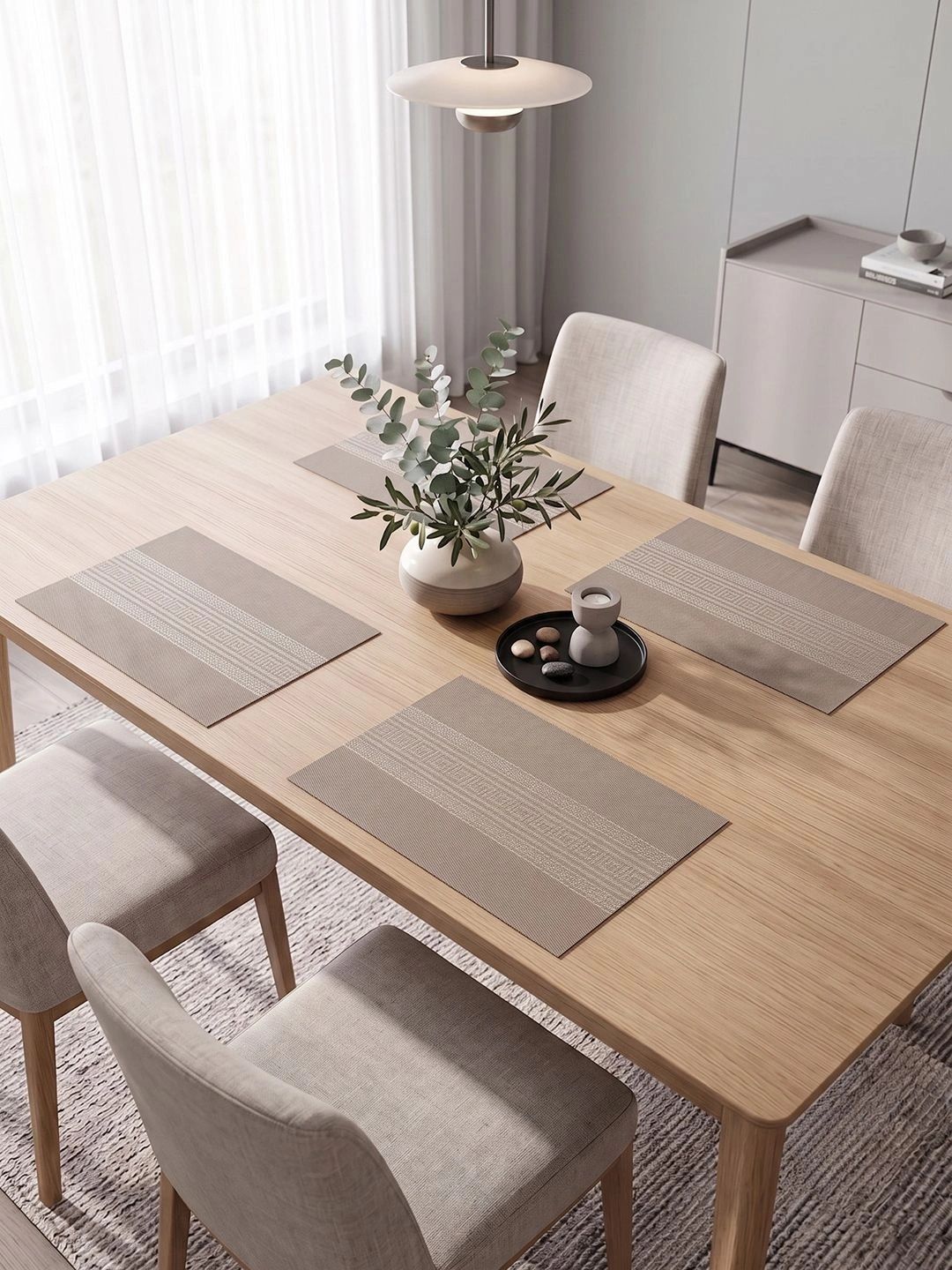 Myntra Elegant Homes 4-Pcs Camel Brown Striped Rectangle Table Placemats-picture-36