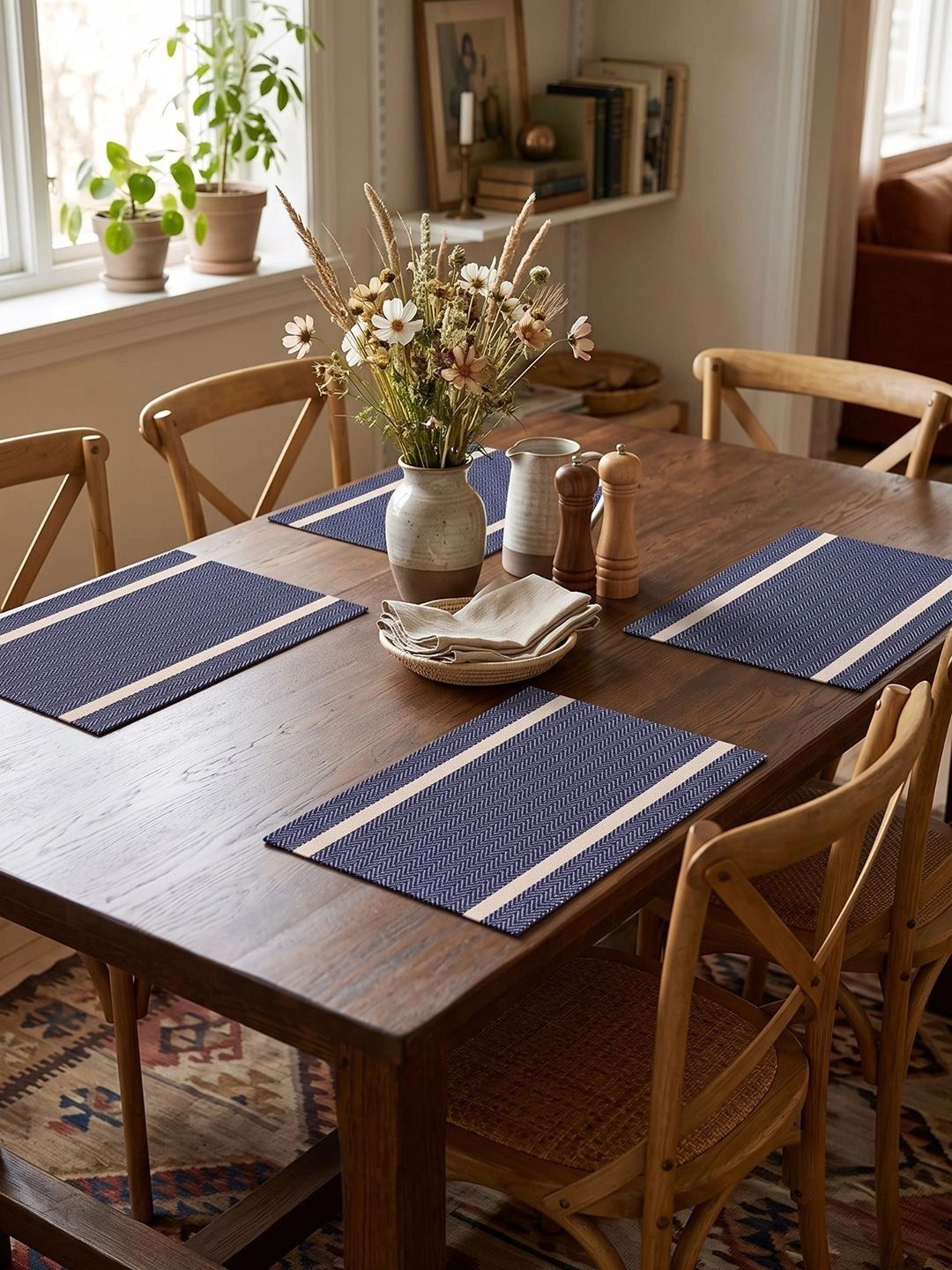 Myntra Elegant Homes 4-Pcs Navy Blue Striped Rectangle Table Placemats-picture-33