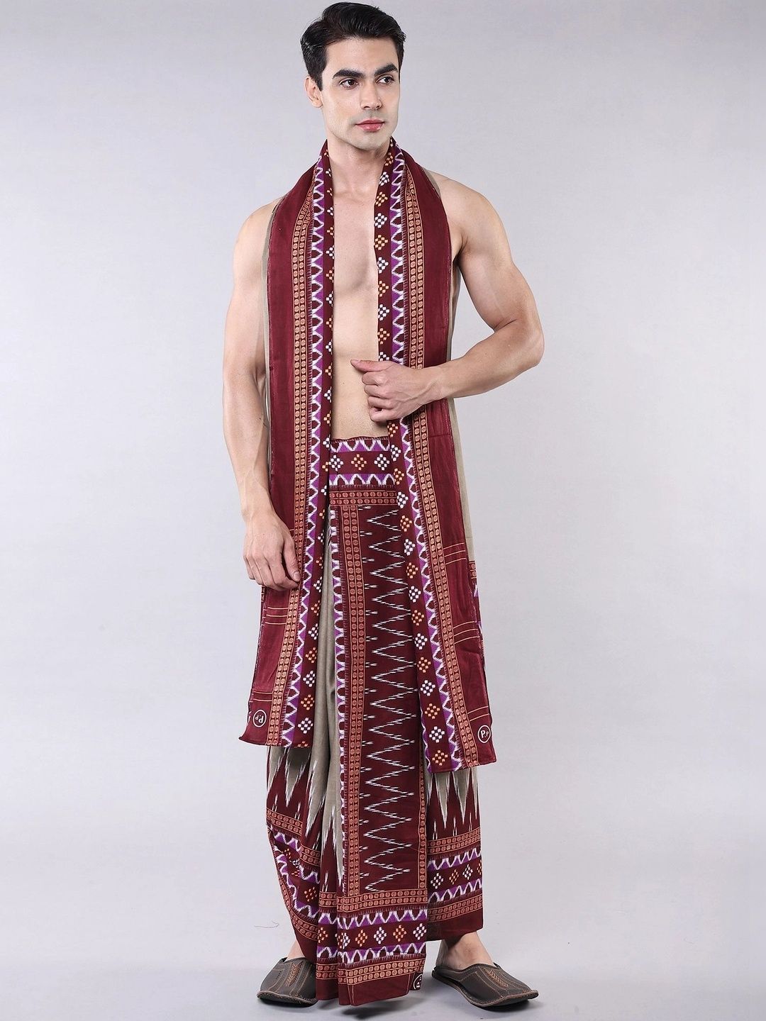 Exotic India Men Printed Cotton Dhoti Dhotis-picture-16