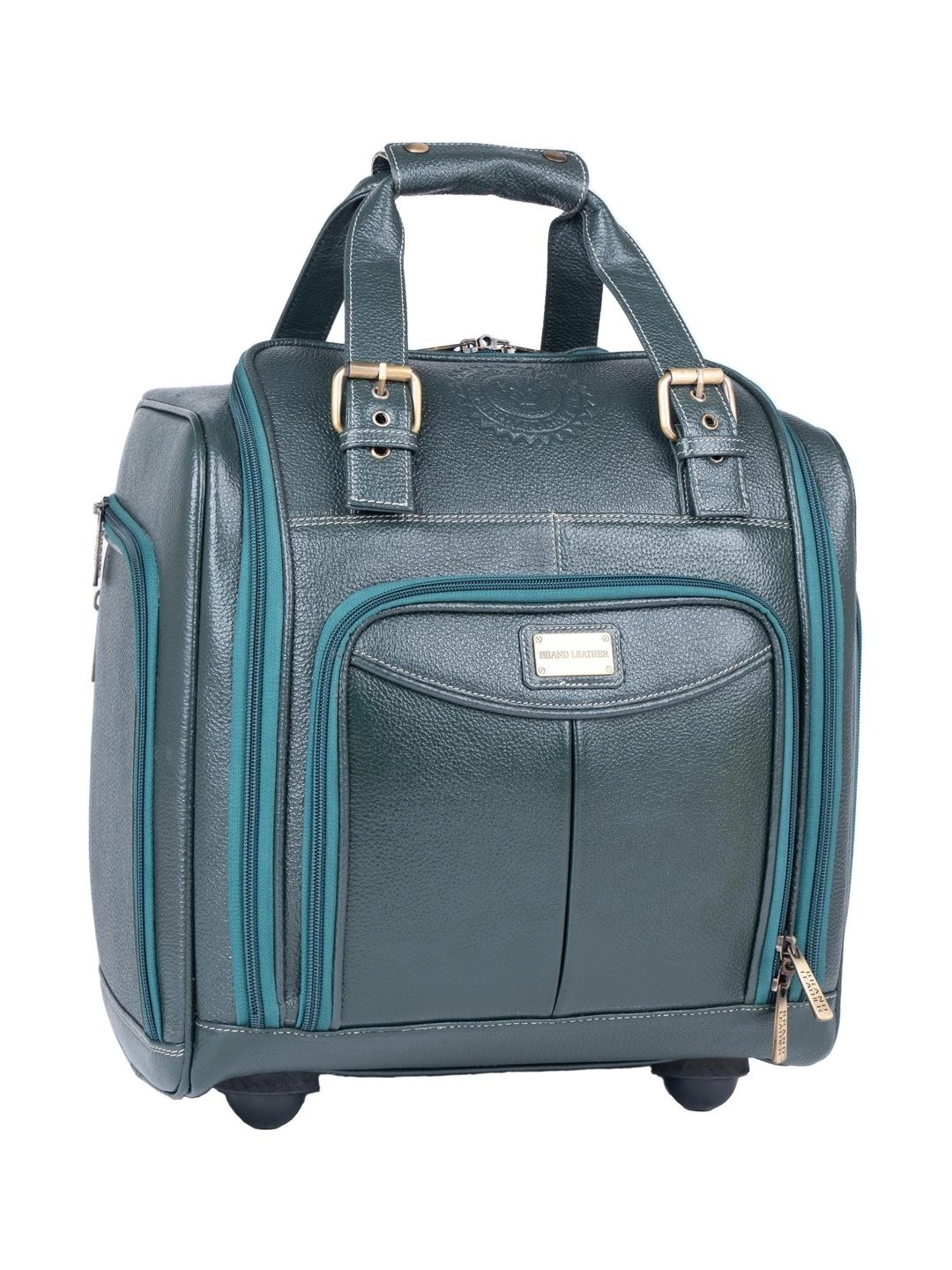 BRAND LEATHER Genuine Leather Underseat Carry-On Rolling Travel Luggage Trolley Bag-picture-34