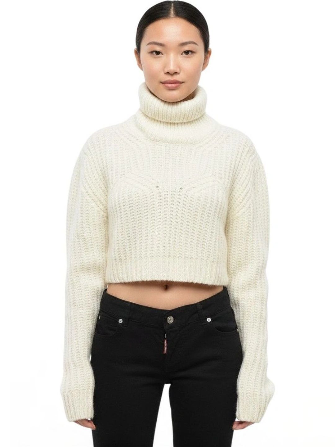 Dsquared2 Women Cable Knit Ribbed Woollen Crop Pullover-picture-55