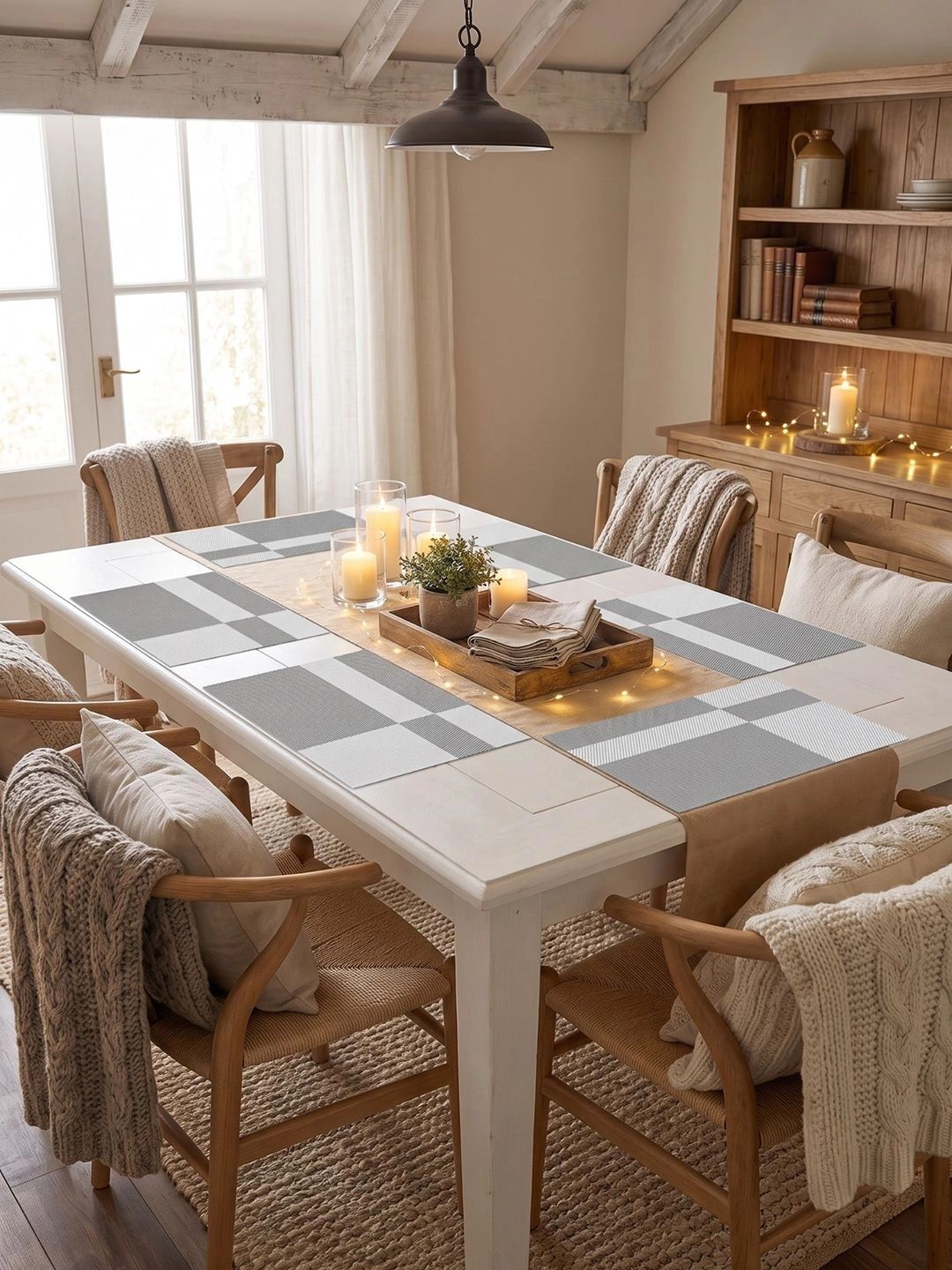 Myntra Elegant Homes 8-Pcs Grey Striped Rectangle Table Placemats-picture-49