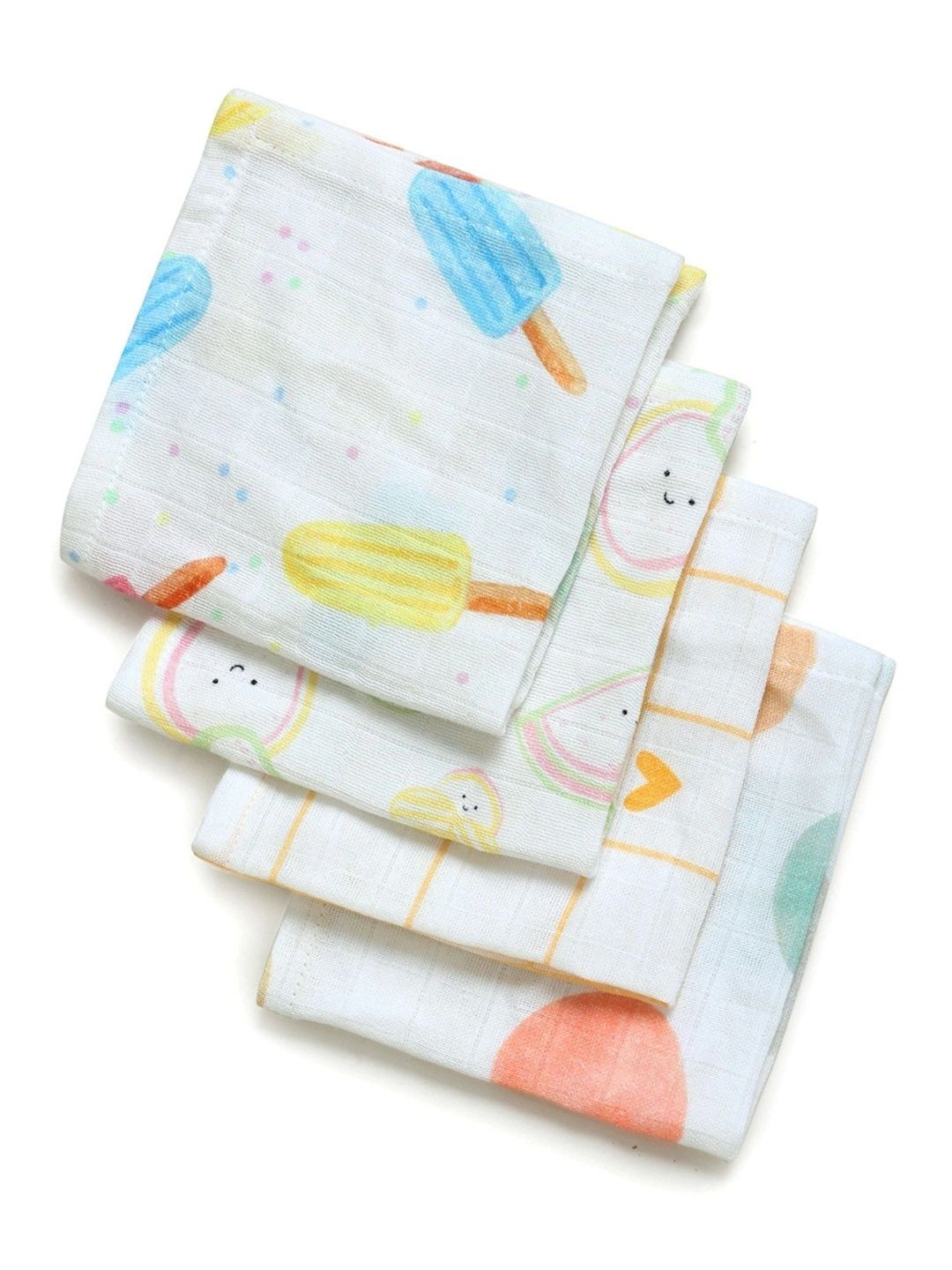 The Boo Boo Club Kids 4-Pcs White Printed 170 GSM Face Towels-picture-25