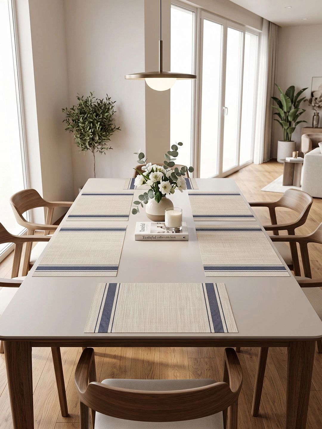 Myntra Elegant Homes 8-Pcs Khaki Striped Rectangle Table Placemats-picture-48