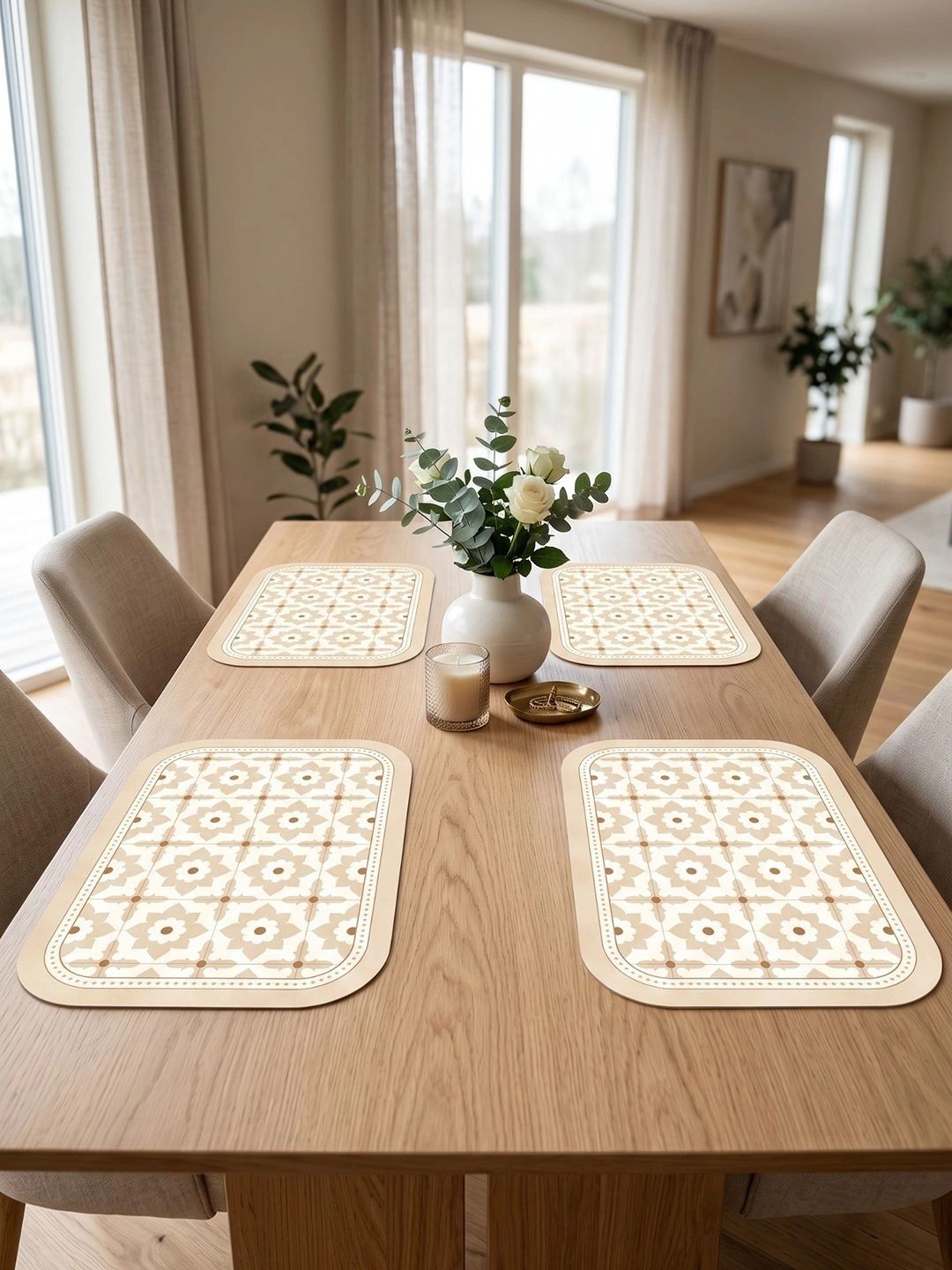 Myntra Elegant Homes 4-Pcs Beige Printed Rectangle Table Placemats-picture-12