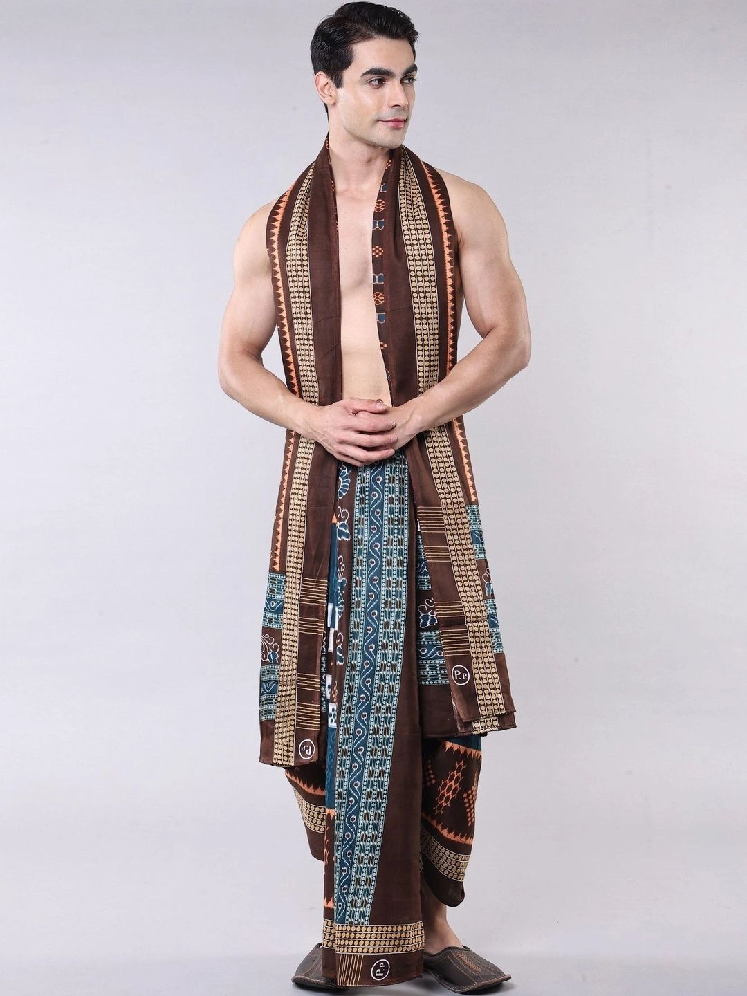 Exotic India Men Printed Cotton Dhoti Dhotis-picture-37