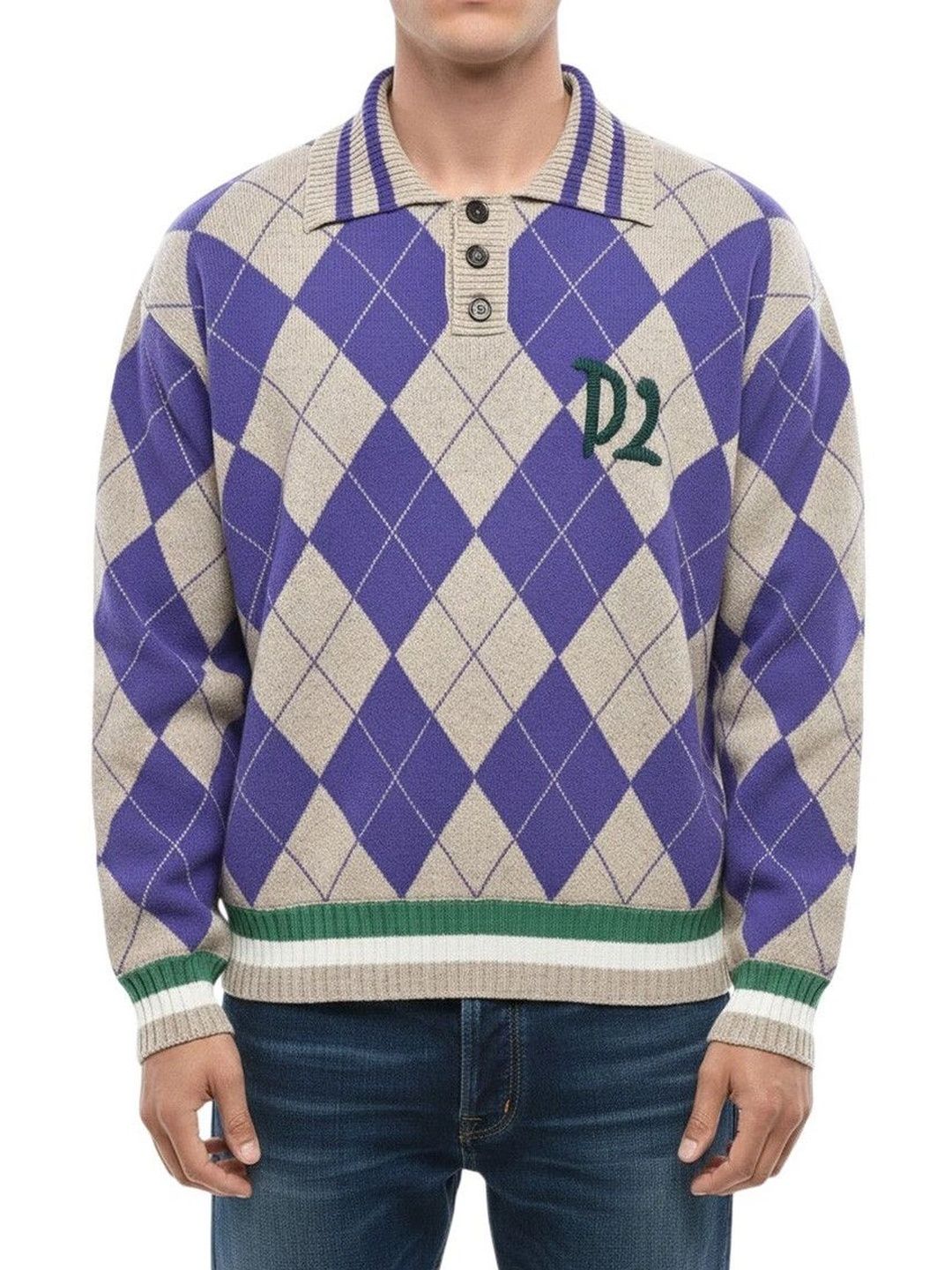 Dsquared2 Men Argyle Checked Woollen Pullover with Embroidered Detail-picture-50