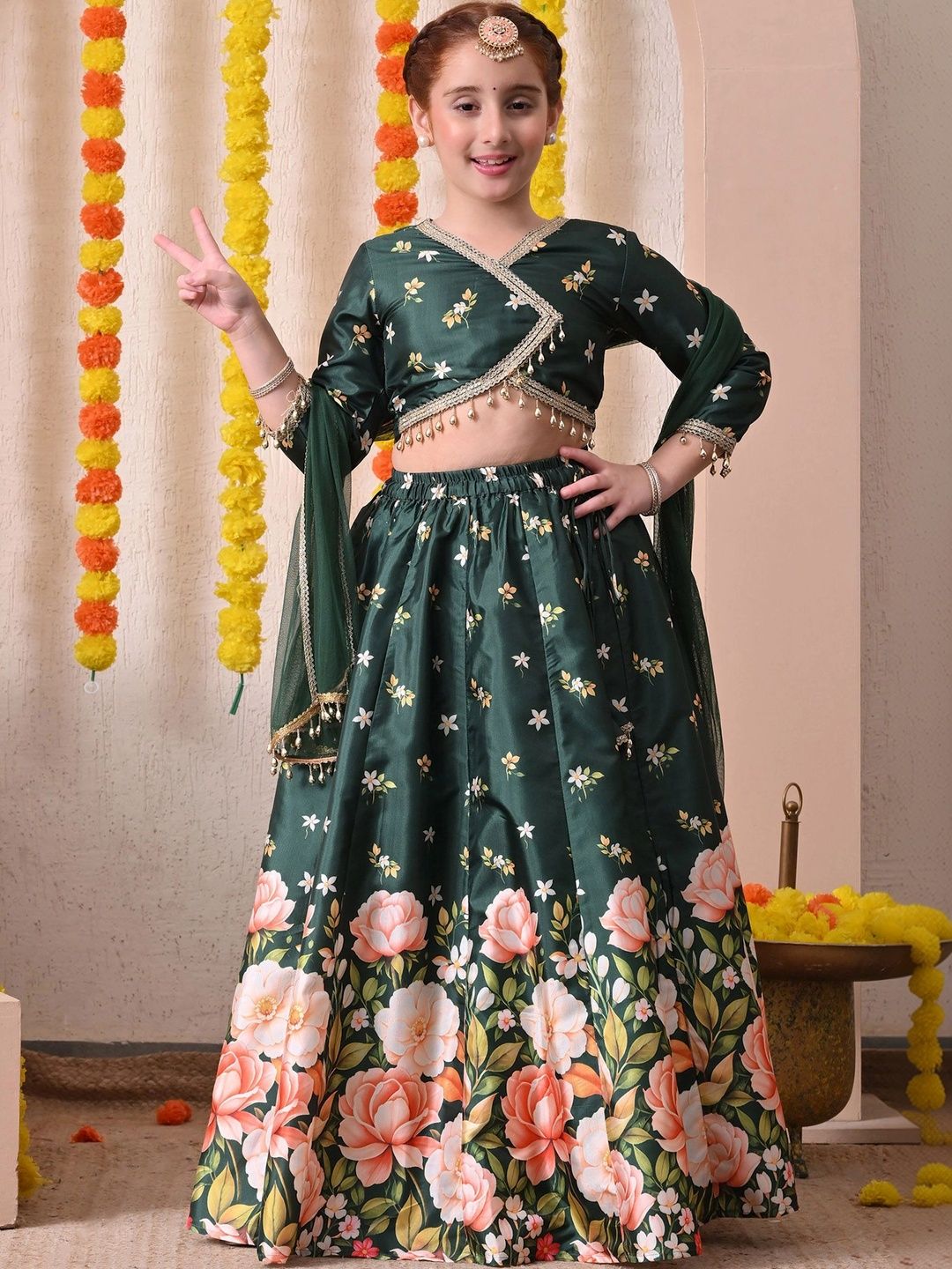 Indi-Loom Couture Girls Printed Ready to Wear Lehenga & Blouse With Dupatta-picture-54