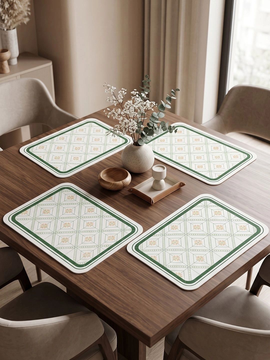 Myntra Elegant Homes 4-Pcs White Printed Rectangle Table Placemats-picture-24