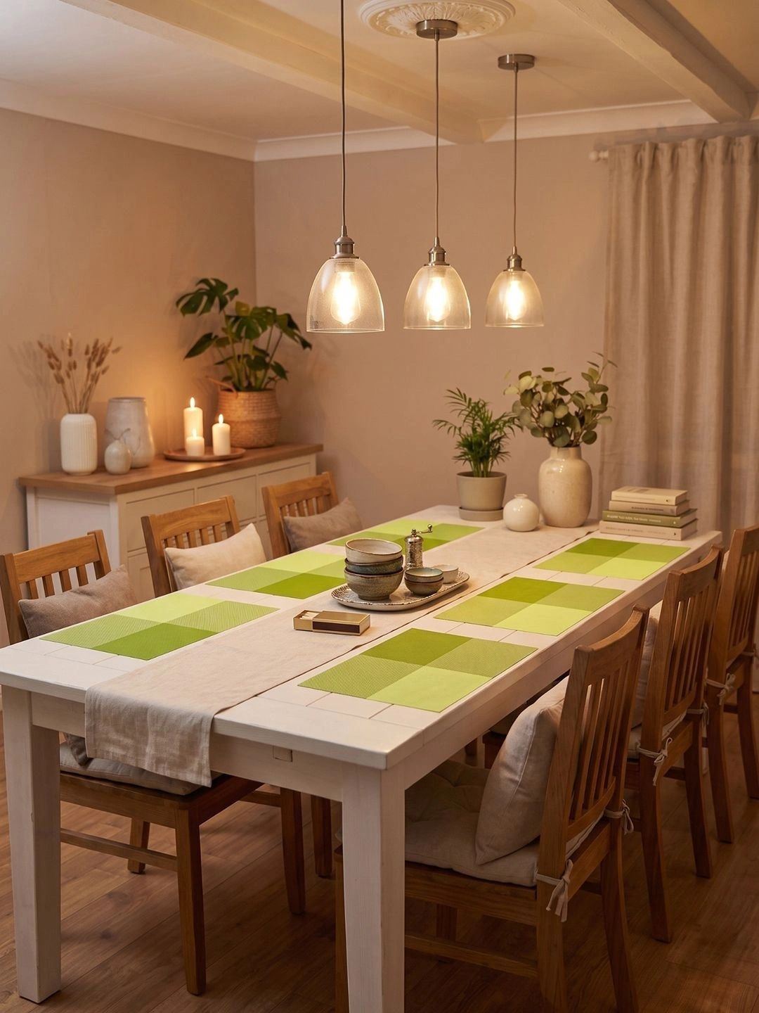 Myntra Elegant Homes 8-Pcs Lime Green Printed Rectangle Table Placemats-picture-33