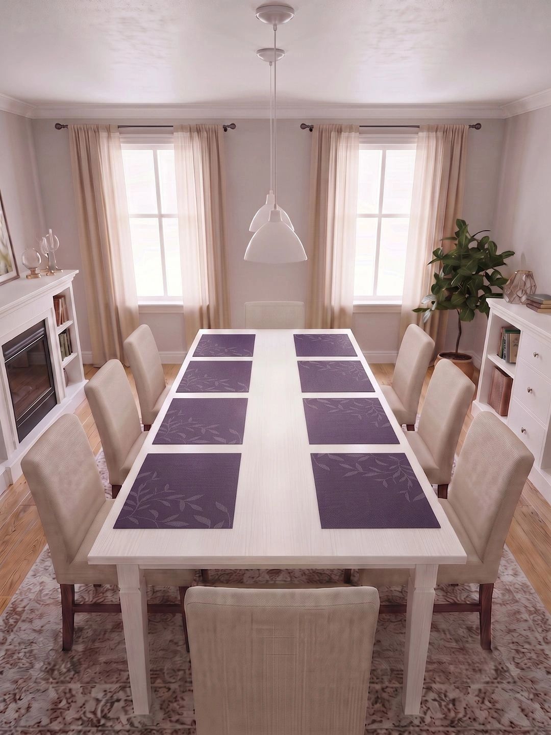 Myntra Elegant Homes 8-Pcs Purple Printed Rectangle Table Placemats-picture-48