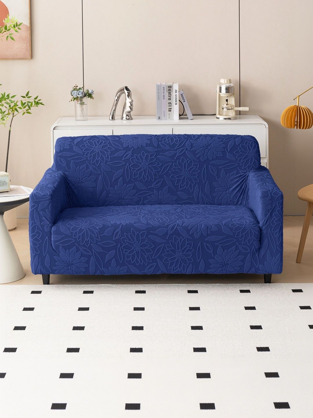 MAGICAL Navy Blue 1 Piece Sofa Cover With Arms-picture-47