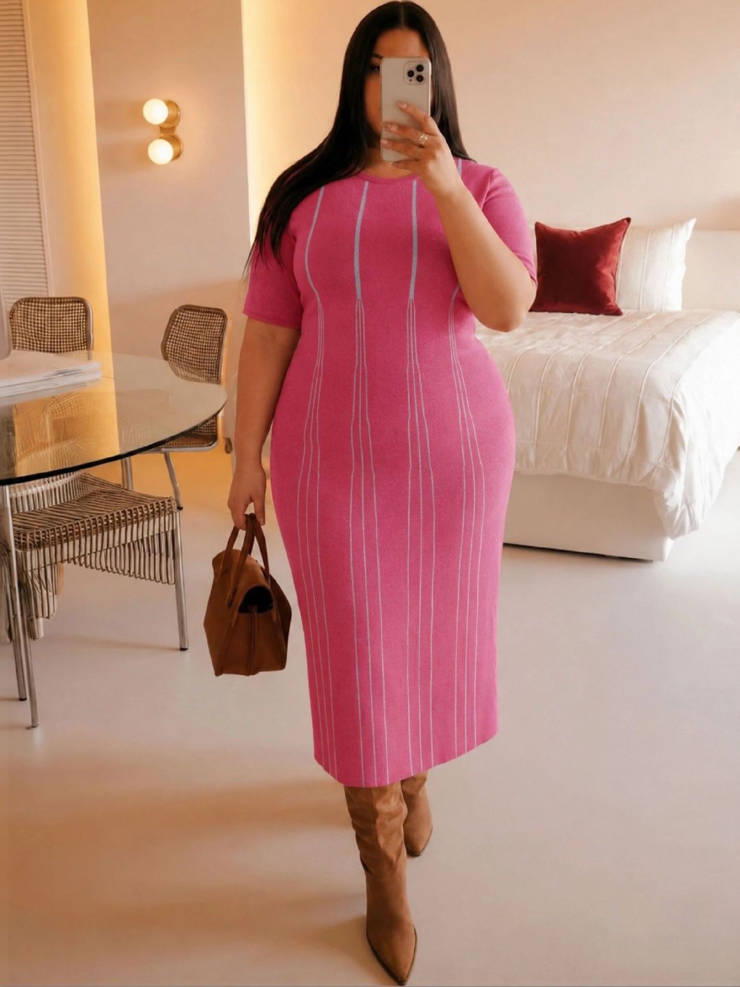 SASSAFRAS Curve Striped Sheath Midi Dress-picture-21