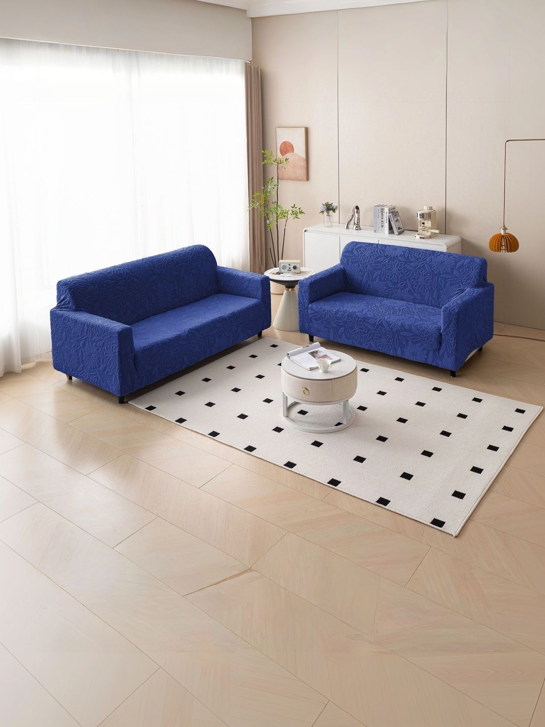 MAGICAL Navy Blue 2 Piece Sofa Cover With Arms-picture-50
