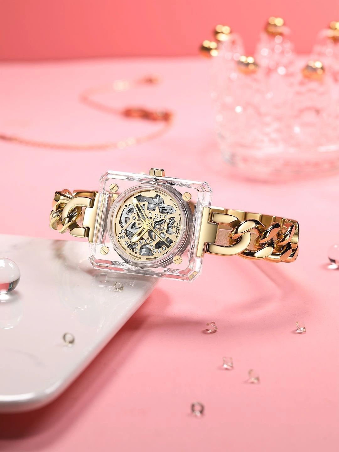 French Connection Women Skeleton Dial & Stainless Steel Bracelet Style Straps Analogue Automatic Watch-image-38