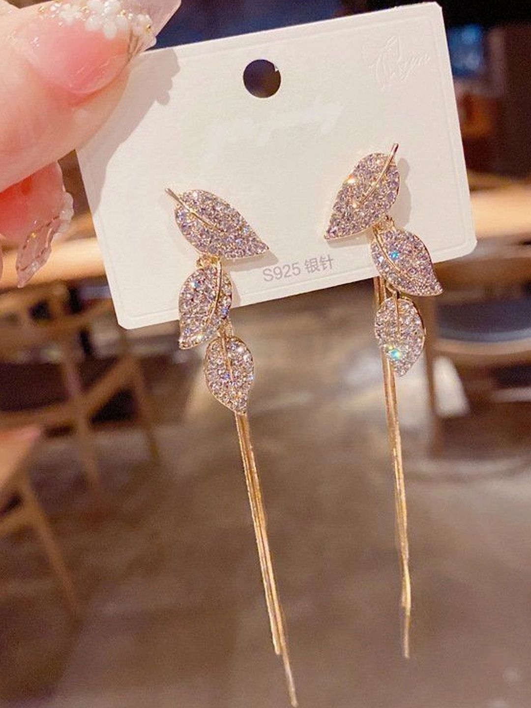 Celestria Leaf Shaped Drop Earrings-picture-7