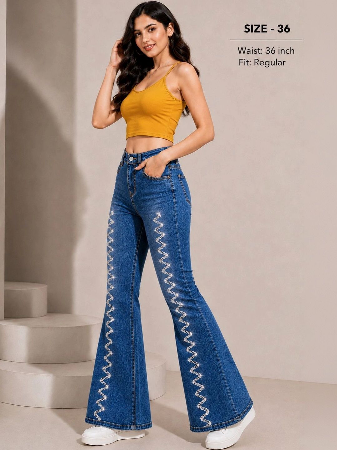 DS CREATIVE Women Bootilicious Bootcut High-Rise Light Fade Embellished Stretchable Jeans-picture-11