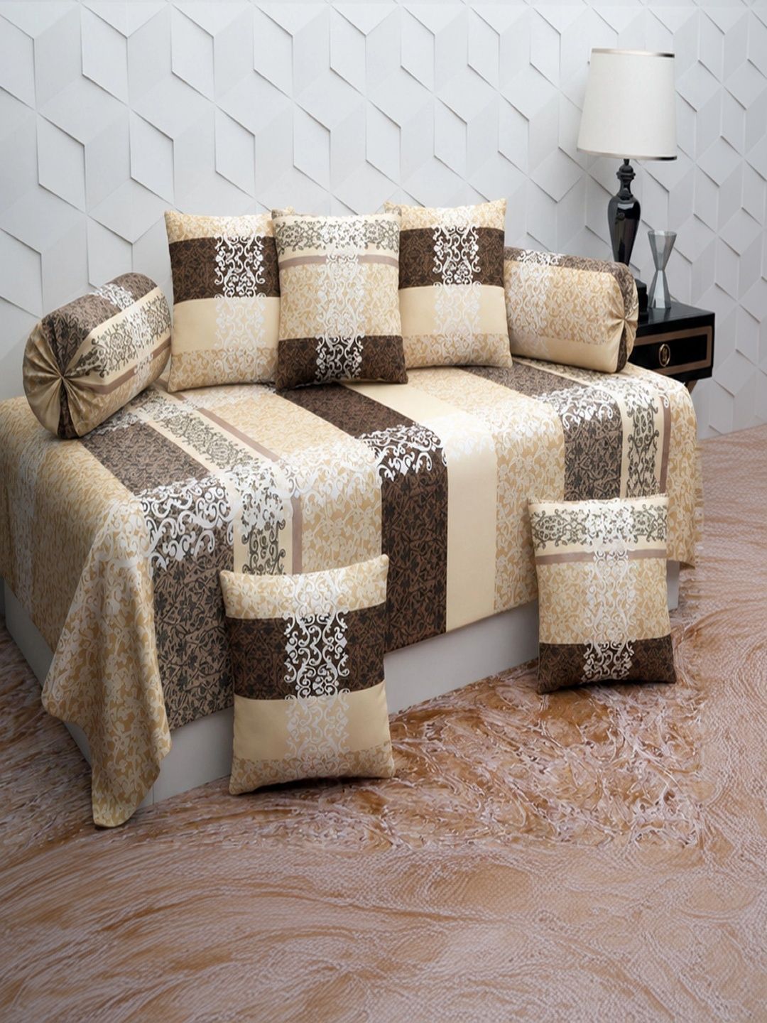 A Next Step Set Of 8 Brown & Cream Printed Diwan Set-picture-12