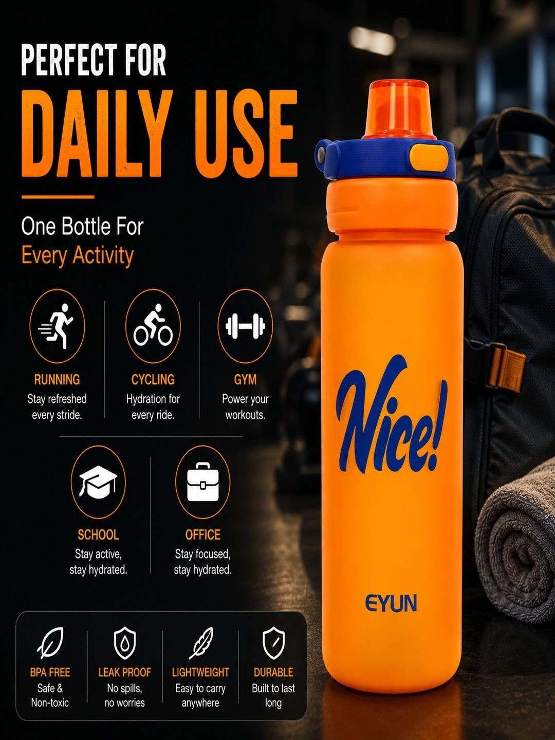 MAAHIL Orange & Blue Single Plastic Brand Logo Water Bottle-picture-42