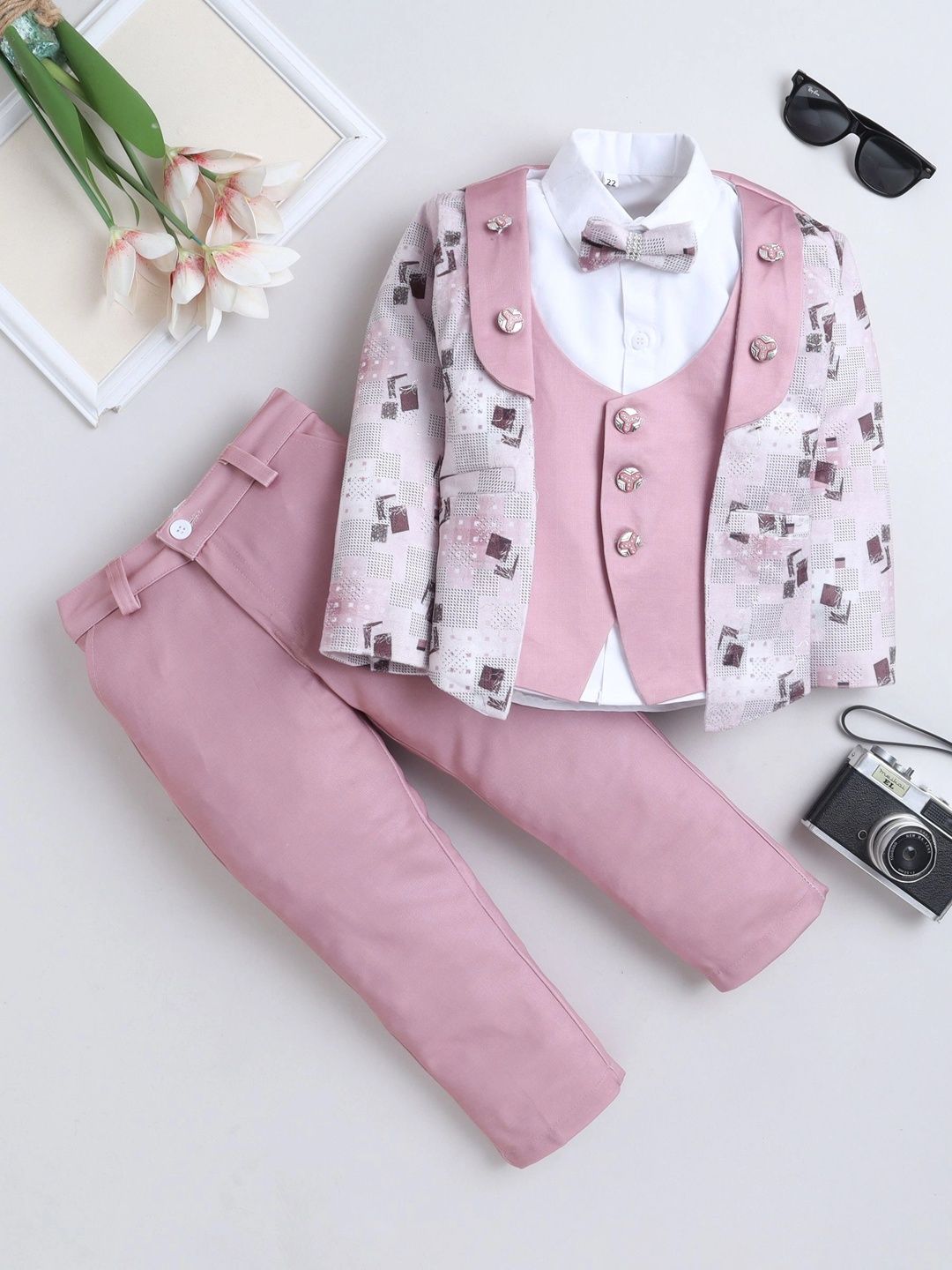 Miss & Chief Boys Geometric Print 3 Piece Suit Set With Bowtie-picture-46