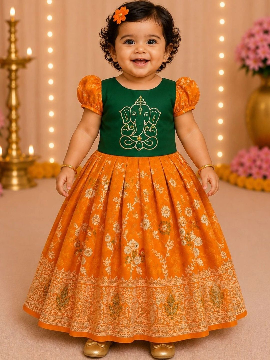 Babypattu Printed Round Neck Fit & Flare Ethnic Dresses-picture-12