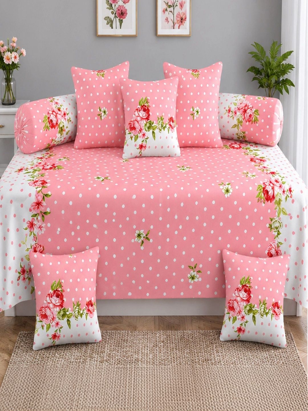 A Next Step Set Of 8 Pink & White Printed Diwan Set-picture-16