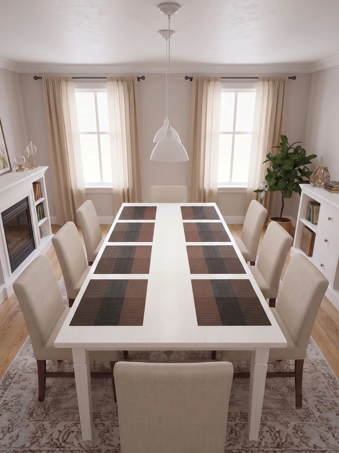 Myntra Elegant Homes 8-Pcs Brown Striped Rectangle Table Placemats-picture-38