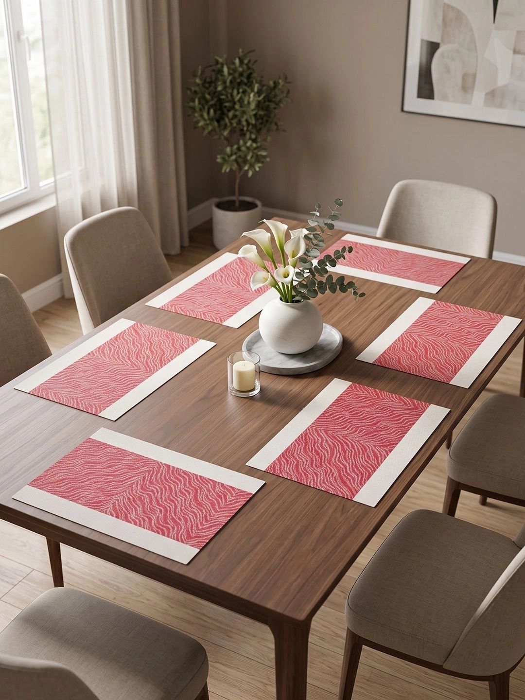 Myntra Elegant Homes 8-Pcs Red Striped Rectangle Table Placemats-picture-45
