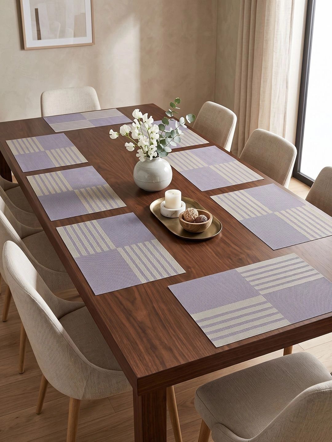 Myntra Elegant Homes 8-Pcs Purple Striped Rectangle Table Placemats-picture-50