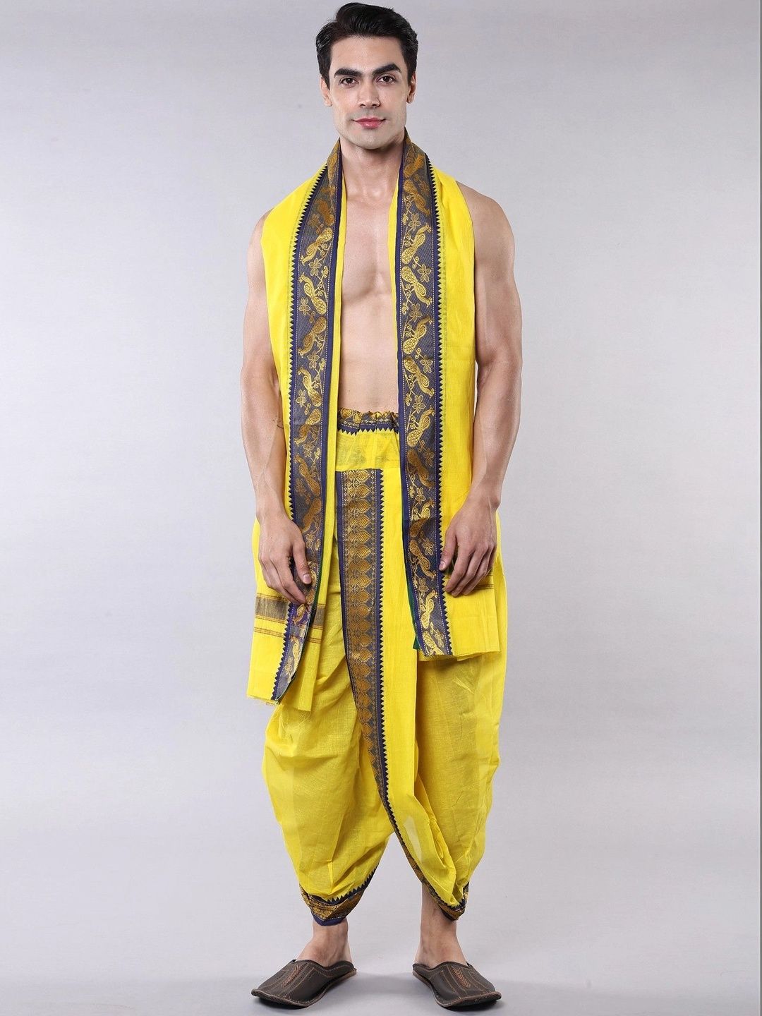 Exotic India Men Embroidered Cotton Dhoti Dhotis-image-25