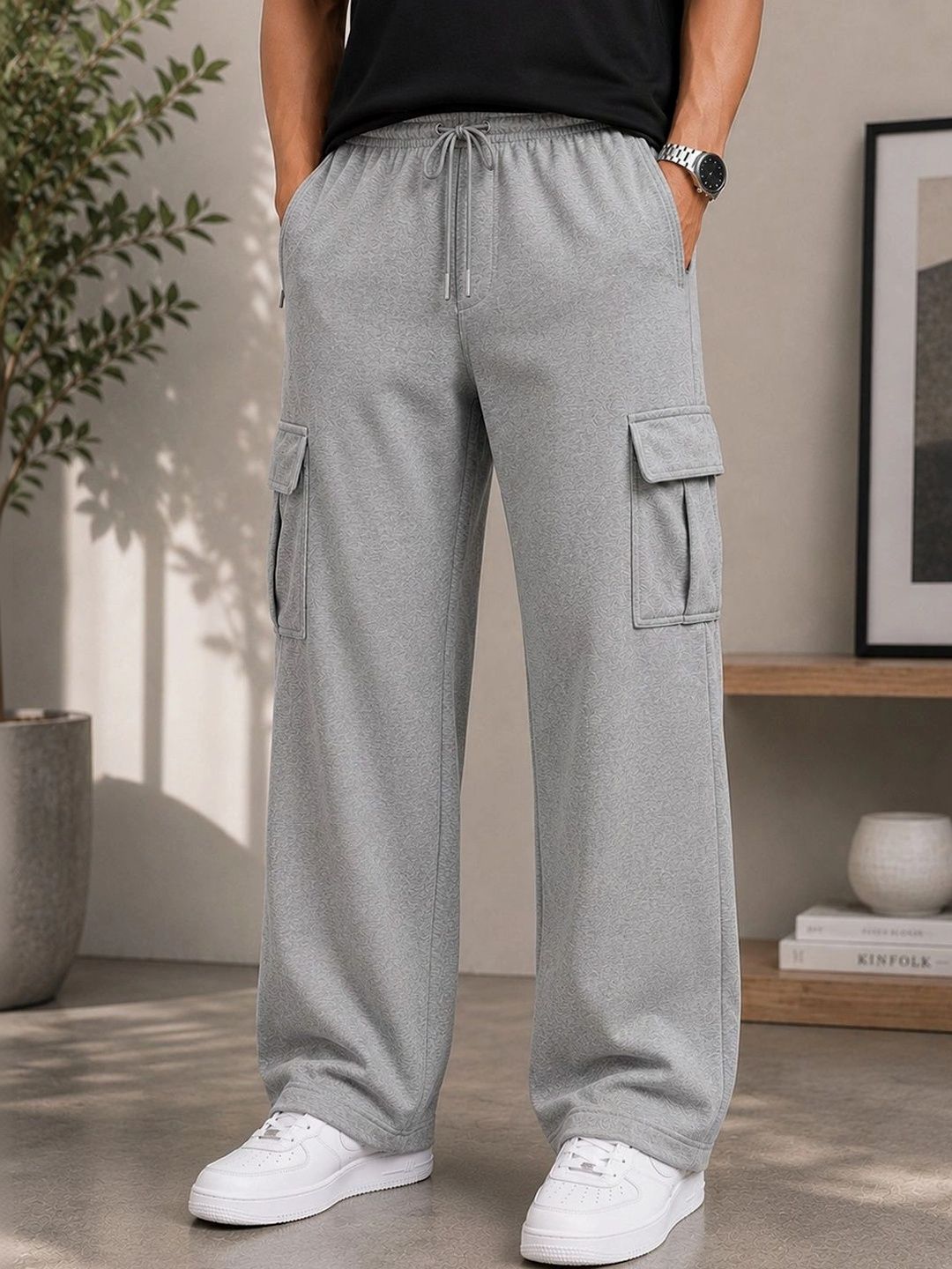 RETWE Men Relaxed Fit Textured Training Cargos-picture-21