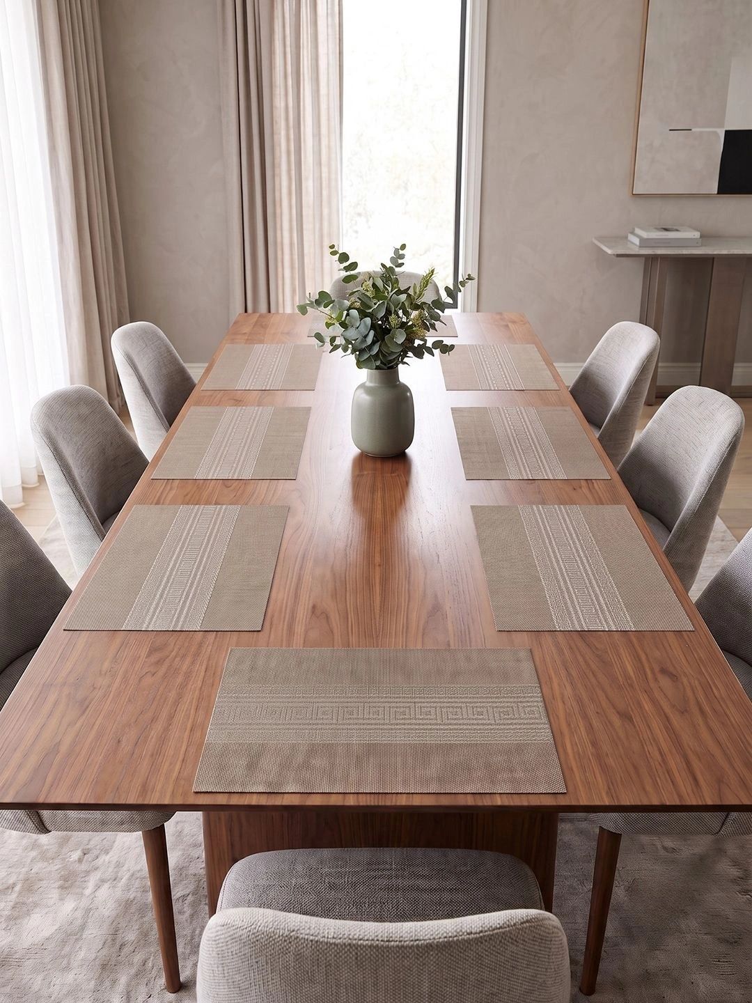 Myntra Elegant Homes 8-Pcs Camel Brown Striped Rectangle Table Placemats-picture-49