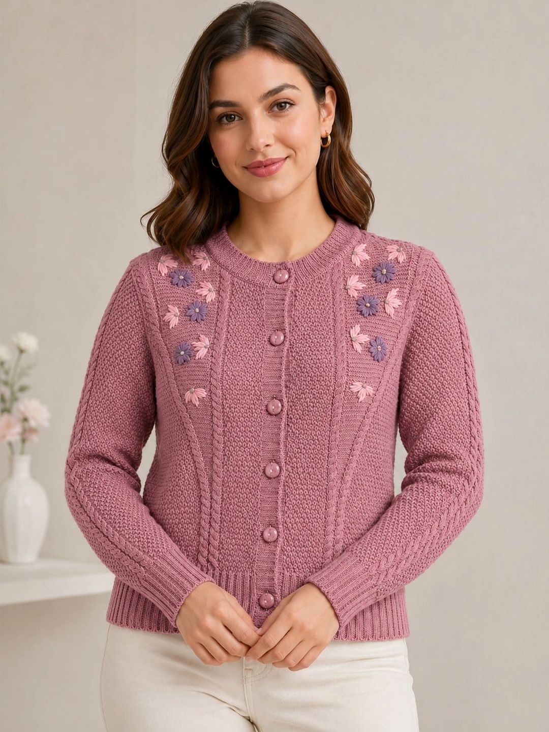HIMYUG Women Embroidered Woollen Cardigan with Embroidered Detail-picture-21