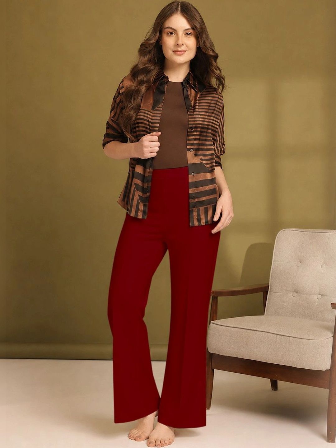 HERE&NOW Women Relaxed Easy Wash No Fly Trousers-picture-15