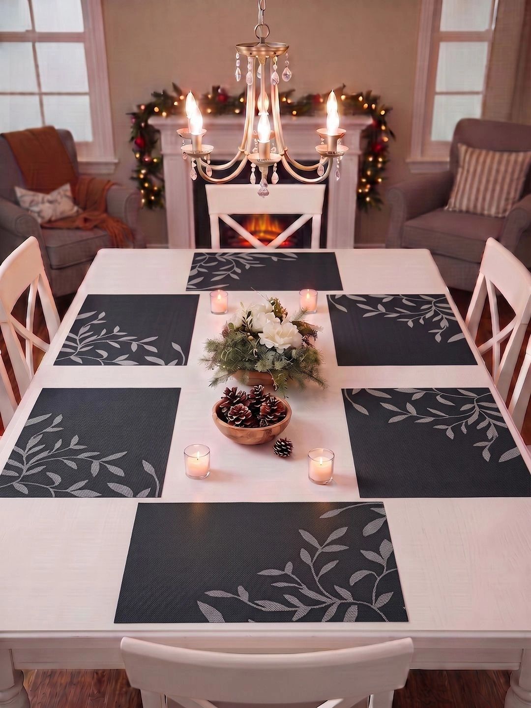 Myntra Elegant Homes 8-Pcs Black Printed Rectangle Table Placemats-picture-43