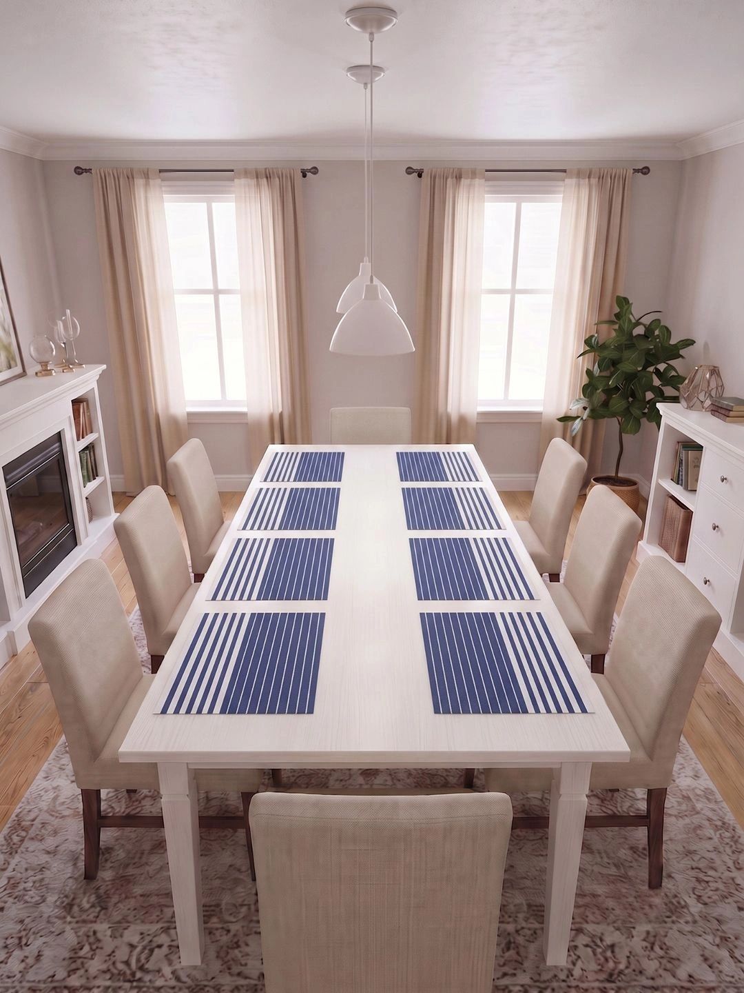 Myntra Elegant Homes 8-Pcs Navy Blue Striped Rectangle Table Placemats-picture-31