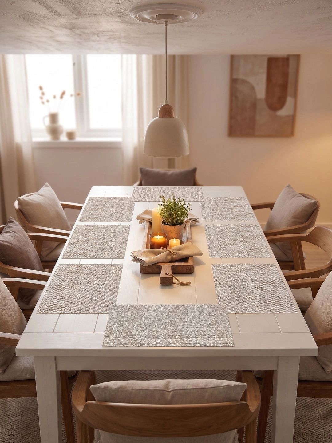 Myntra Elegant Homes 8-Pcs Khaki Printed Rectangle Table Placemats-picture-57