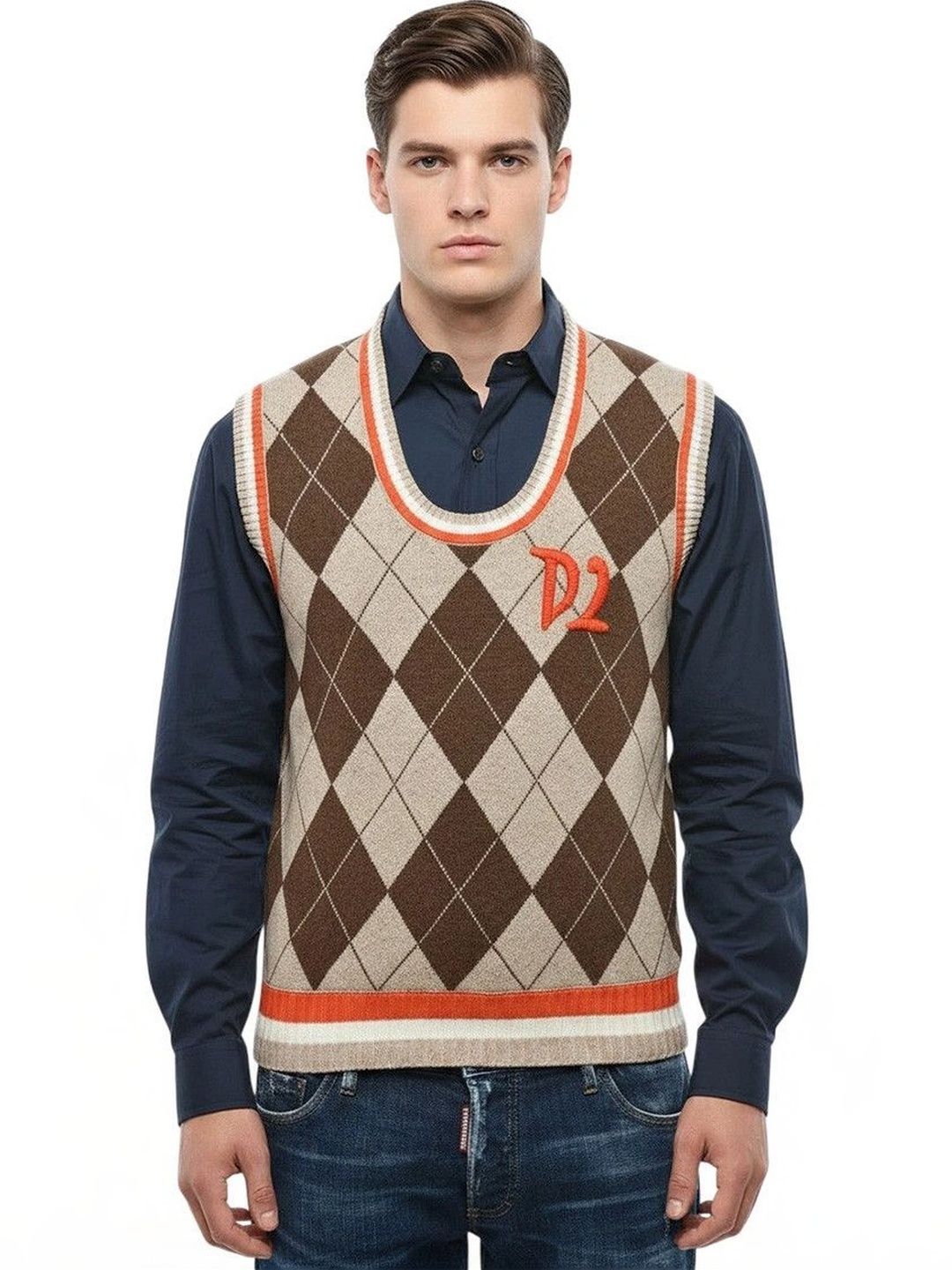 Dsquared2 Men Argyle Woollen Sweater Vest with Embroidered Detail-picture-28