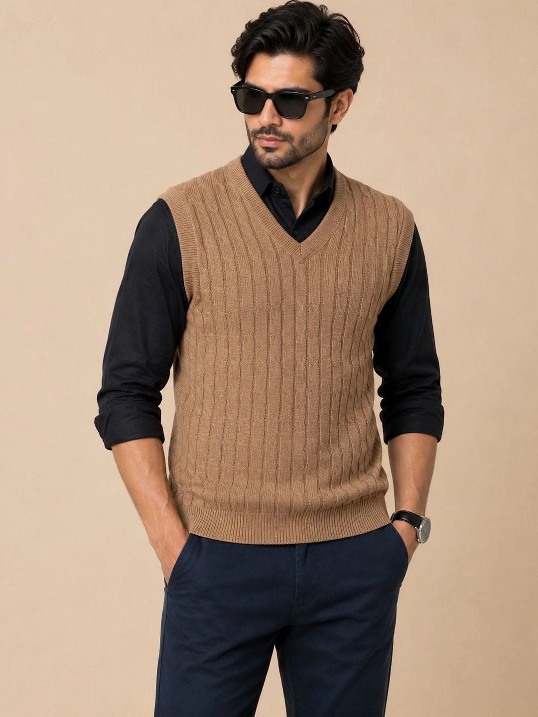 Mast & Harbour Men Cable Knit Sweater Vest-picture-57