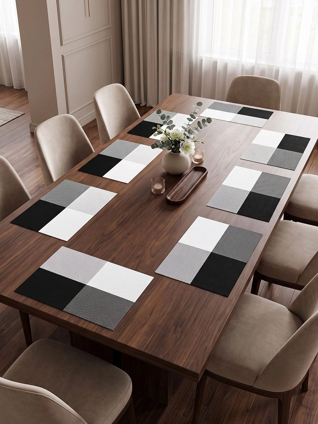 Myntra Elegant Homes 8-Pcs Black Printed Rectangle Table Placemats-picture-20